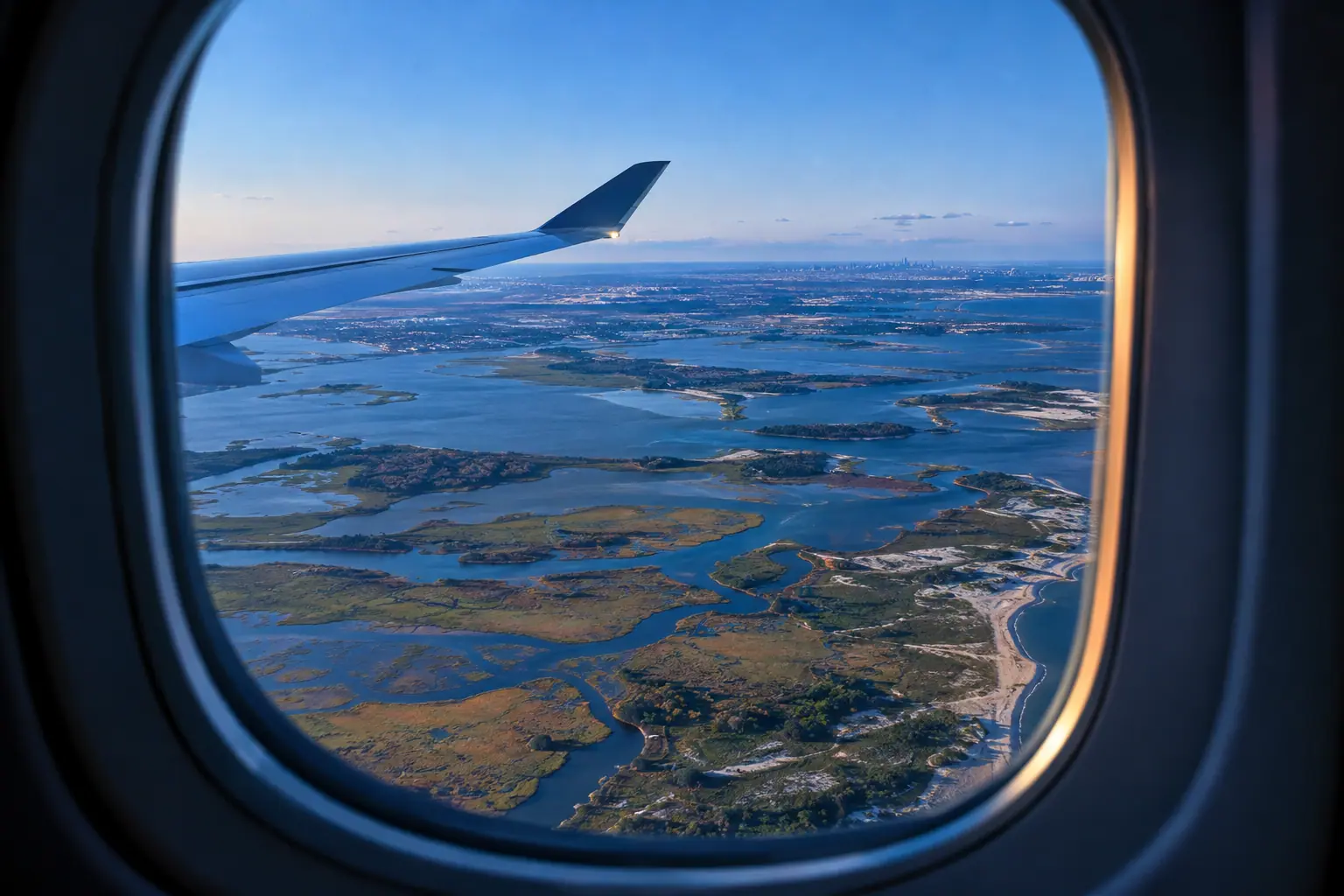 New York area from a private jet window