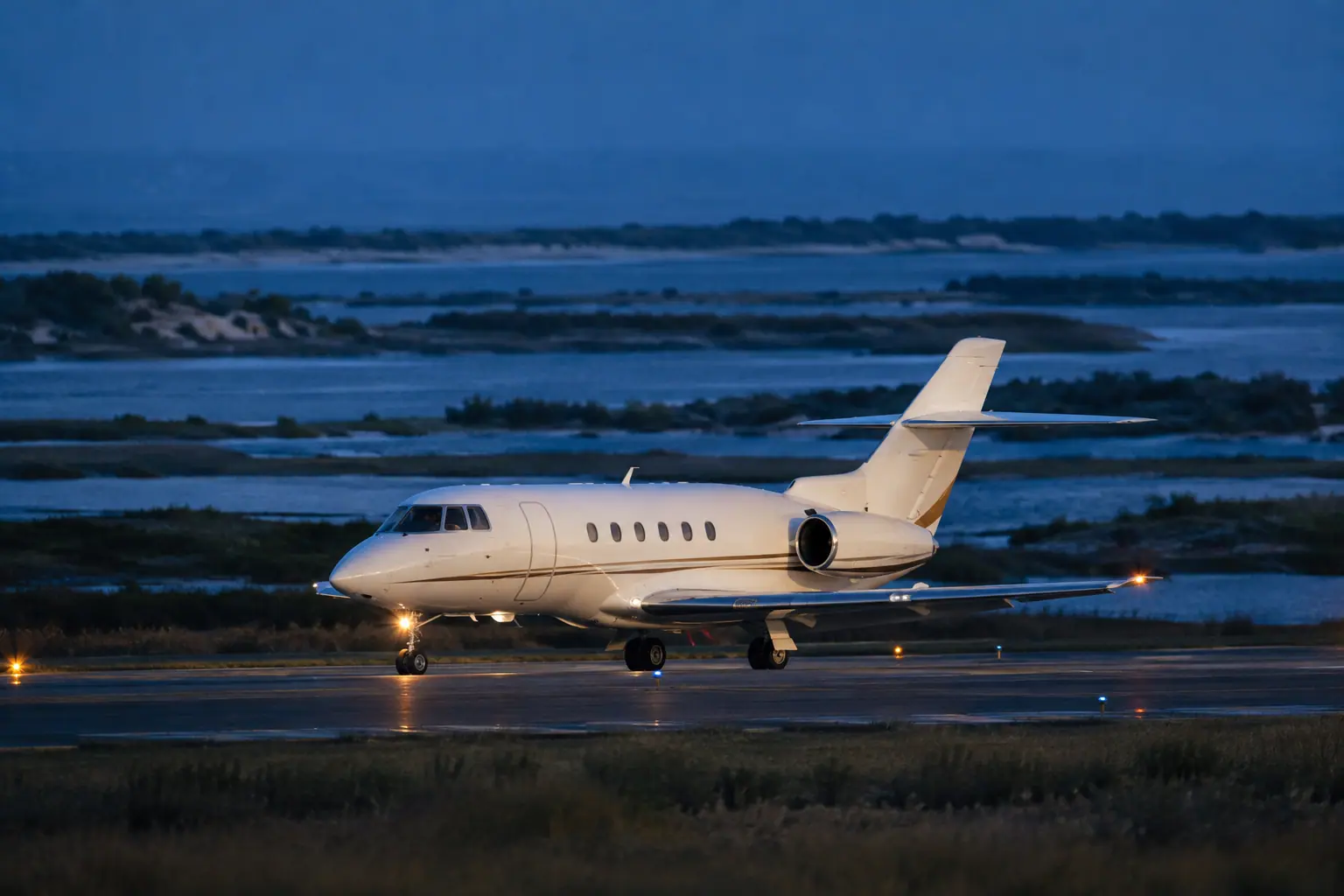 Midsize jet on the ramp