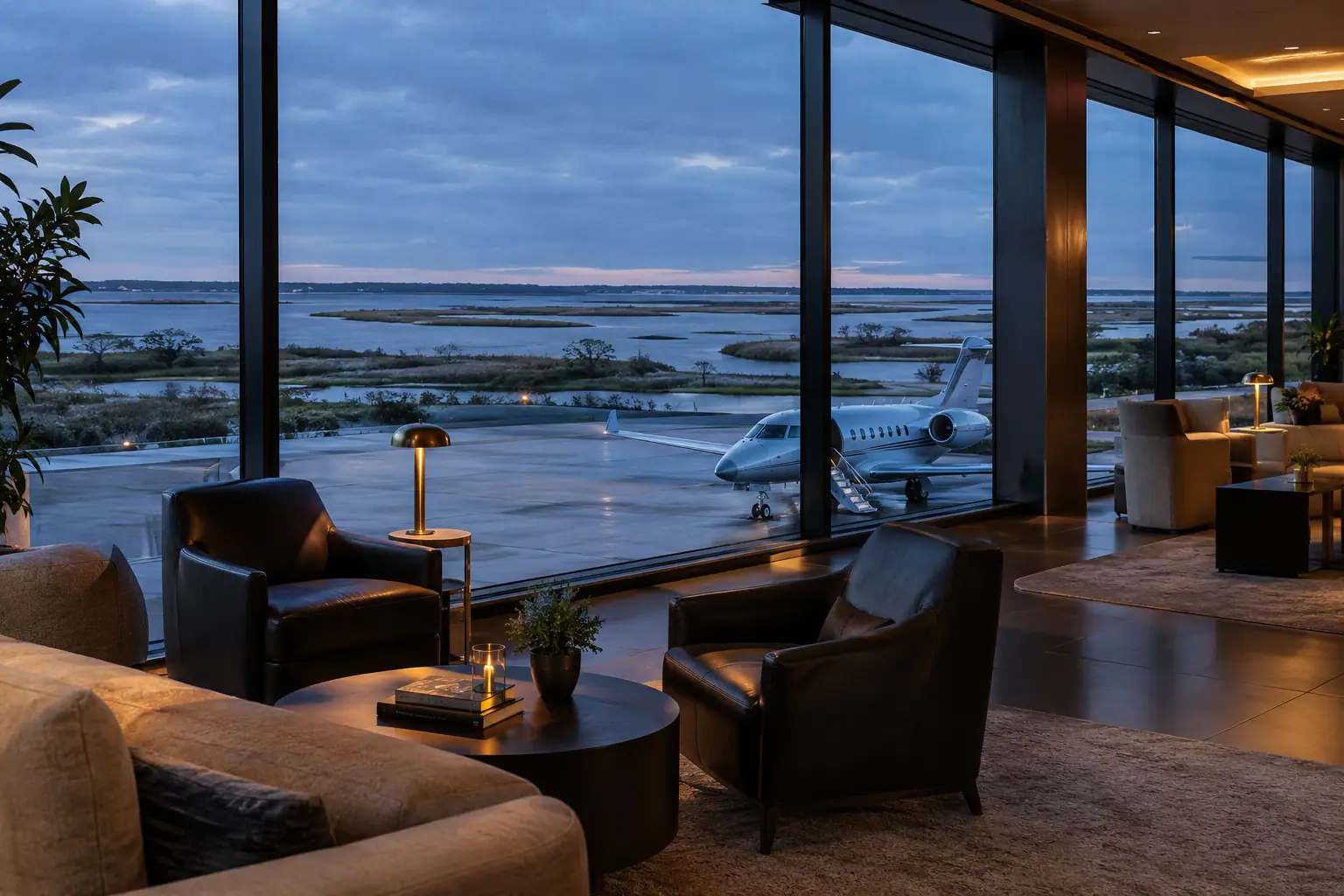 Private terminal lounge overlooking the ramp